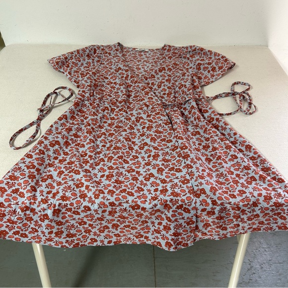 Madewell Dress Women's Medium Blue Burnt Orange Floral Wrap - Picture 6 of 12